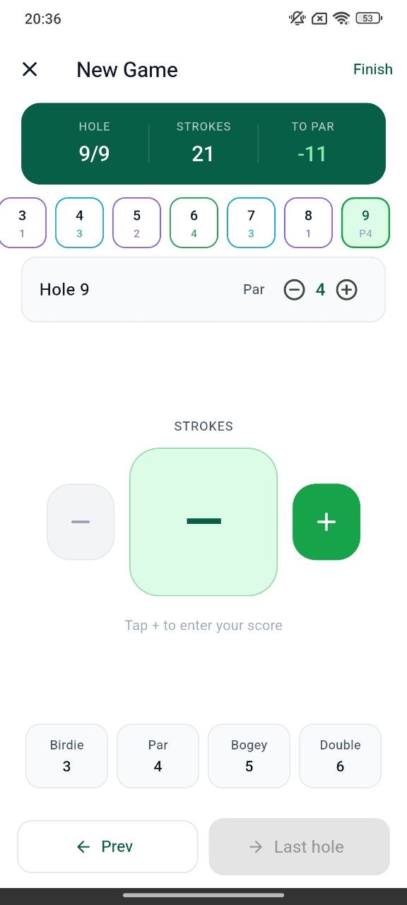 New game scoring screen